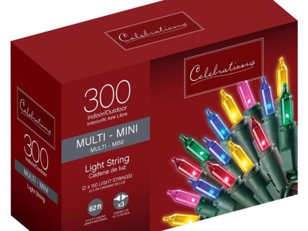 Celebrations Incandescent Mini Multicolored 300 ct String Christmas Lights 62 ft. Discount