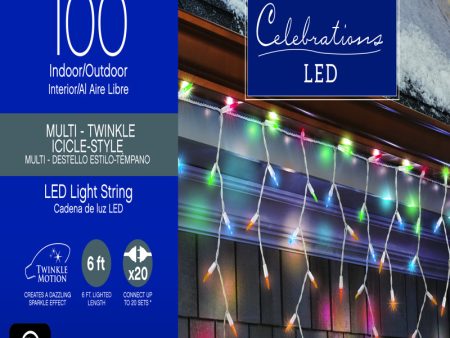 Celebrations LED M5 Multicolored 100 ct Icicle Christmas Lights 6.3 ft. For Discount