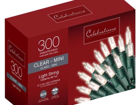 Celebrations Incandescent Mini Clear Warm White 300 ct String Christmas Lights 62 ft. Online