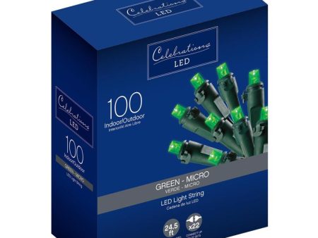 Celebrations LED Micro 5mm Green 100 ct String Christmas Lights 24.5 ft. Online now