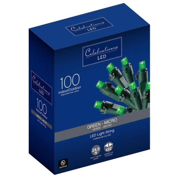 Celebrations LED Micro 5mm Green 100 ct String Christmas Lights 24.5 ft. Online now