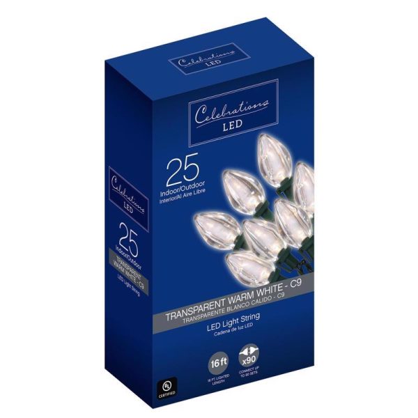 Celebrations LED C9 Warm White 25 ct String Christmas Lights 16 ft. For Sale