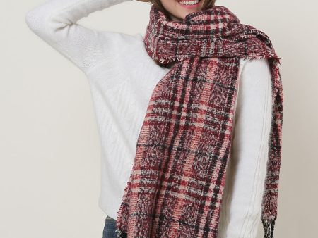 SF1130 Red â€“ Variegated Color Lattice Pattern Scarf With Tassels on Sale