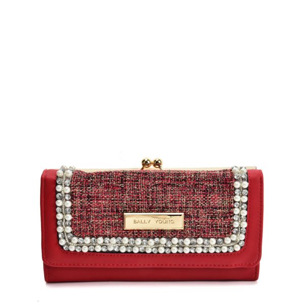 SY5057 RED - Luxury Wallet With Pearl Mosaic Hot on Sale