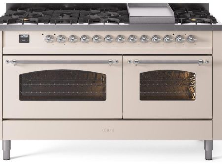 Nostalgie II 60 Inch Dual Fuel Natural Gas Freestanding Range in Antique White with Chrome Trim Cheap