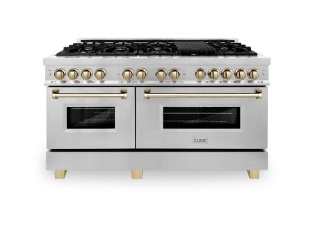 ZLINE Autograph Edition 60  7.4 cu. ft. Dual Fuel Range with Gas Stove and Electric Oven in Stainless Steel with Accents (RAZ-60) [Color: Champagne Bronze] Online Hot Sale